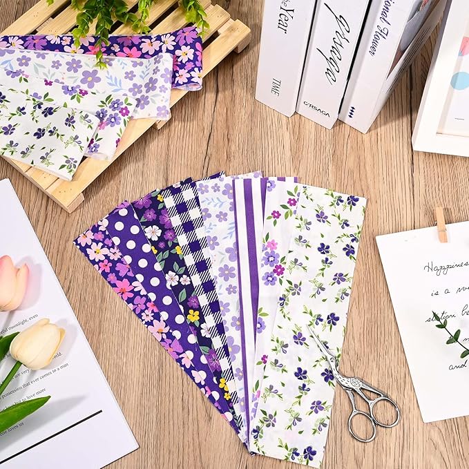 40 Pcs Purple Floral Cotton Jelly Fabric Strips Vintage Purple Flowers Fabric Bundles Strips for Quilting Crafting Precut Patchwork for Summer Holidays for Gift Sewing DIY Crafts