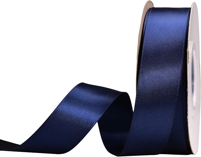 YAMA Navy Blue Double Face Satin Ribbon - 1 Inch 25 Yards for Gift Package Wrapping,Floral Design,Hair Bow Clip Making,Crafting,Sewing,Wedding Decor, Navy