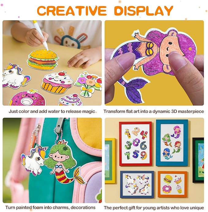 Dibetoy 77Pcs Magic Foam Texture Painting Kit for Kids - DIY Art Drawing with Puffy Paint, Includes Pre-Cut Foam Craft Patterns & 24 Colors Acrylic Paint Markers