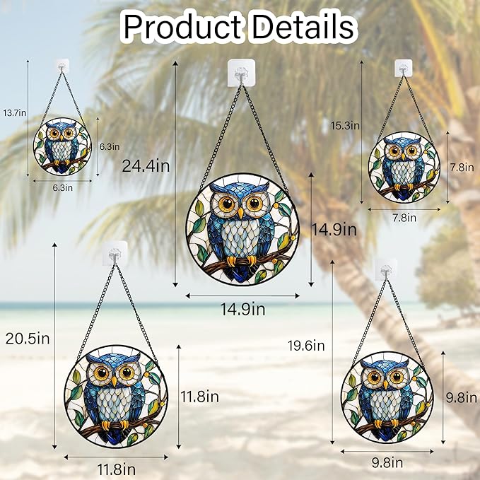 Stained Glass Window Hanging, Owl Gifts for Women Sun Catchers Diamond Glass Panel Hangings Birds Suncatcher Decor for Birthday for Women, Men, Wife, Aunt, and Mom 14.9x14.9 in