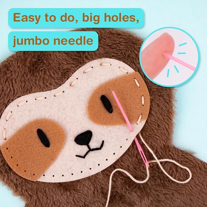 Avenir My First Sewing Kit for Beginner Ages 6+ I Premium Plush Big DIY Animals I Child-Safe Tools for Easy Crafting Fun I Motor Skills & Wiggle Stuff Stitching Creativity I Skill Gift for Boys & Girl