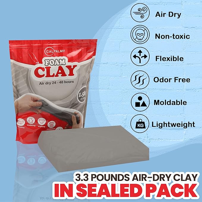 3.3 lbs Moldable Cosplay Foam Clay (Gray) - Air-Dry High Density for Intricate Designs Dries Evenly Within 24-48 Hours Sandable and Paintable