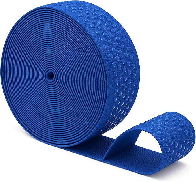 Mandala Crafts 1.5 Inch Elastic Silicone Gripper Tape for Clothing - 10 Yds Dotted Non Slip Elastic Band for Sewing - Denim Silicone Flat Fabric Stretchy Ribbon Straps
