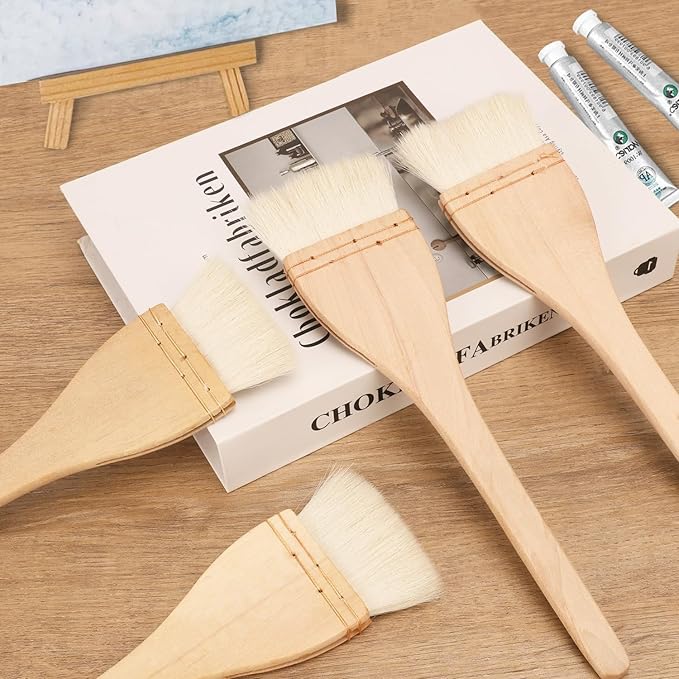 Artist's Choice Hake Paint Brush Set - Pack of 6 Flat Hake Brushes (3 inch), Crafted with Premium Goat Hair Bristles, Ideal for Watercolor, Wash, Ceramic and Pottery Painting