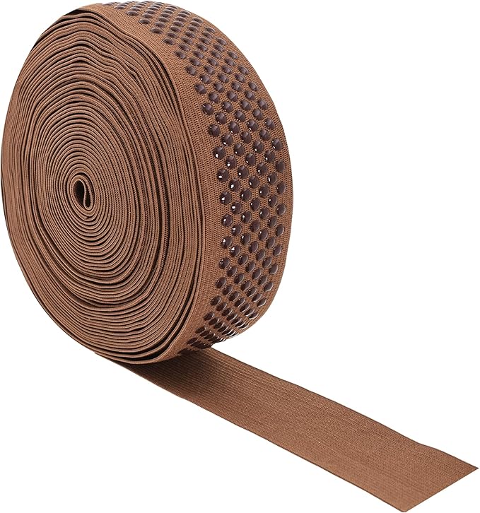 Mandala Crafts 1.5 Inch Elastic Silicone Gripper Tape for Clothing - 10 Yds Dotted Non Slip Elastic Band for Sewing - Brown Silicone Flat Fabric Stretchy Ribbon Straps