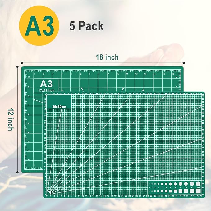 5 PCS Self Healing Cutting Mat 12" x 18": Sewing Rotary Cutting Mat for Crafts and Fabric Sewing Scrapbooking Quilting and Precision Cutting (5, Green)