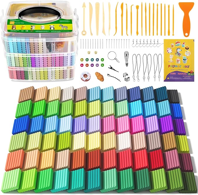 Polymer Clay 72 Colors, Modeling Clay for Kids, Non-Sticky Oven Bake Clay with Sculpting Tools and Accessories, Halloween Christmas Gift for Children and Artists