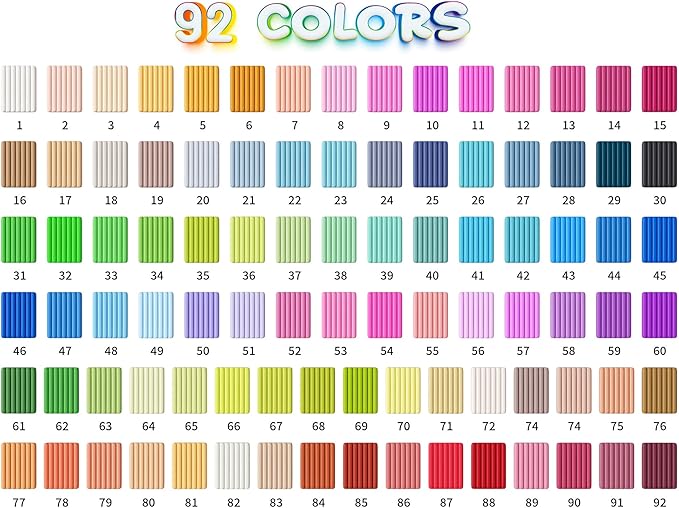 Polymer Clay 92 Colors, Modeling Clay for Kids, Non-Sticky Oven Bake Clay with Sculpting Tools and Accessories, Halloween Christmas Gift for Children and Artists