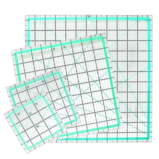 MANUFORE 4pcs Square Quilting Ruler (12.5”/ 9.5”/ 6”/ 4.5”) Sewing Acrylic Ruler Anti-Slip Metric Ruler DIY Quilting Tools with Clear Printed Lines for Precise Cutting