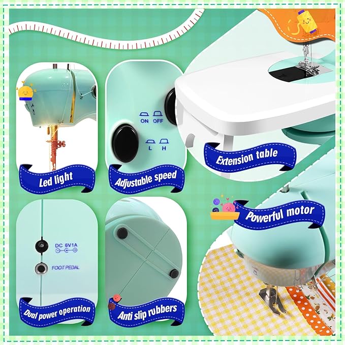 Sewing Machine, Mini Sewing Machine for Beginner with Eco-Friendly Material, Dual Speed Portable Sewing Machines with Extension Table, Light - Easy to Use, Best Gift for Kids and Women
