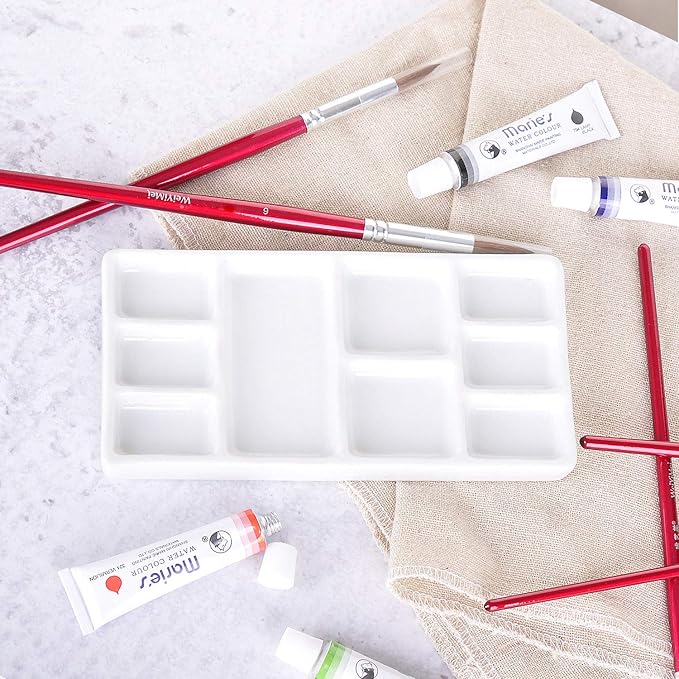 VanEnjoy White Square Ceramic Artist Paint Palette,Porcelain Watercolor Palette,Ceramic Mixing Tray for Watercolor Gouache Painting