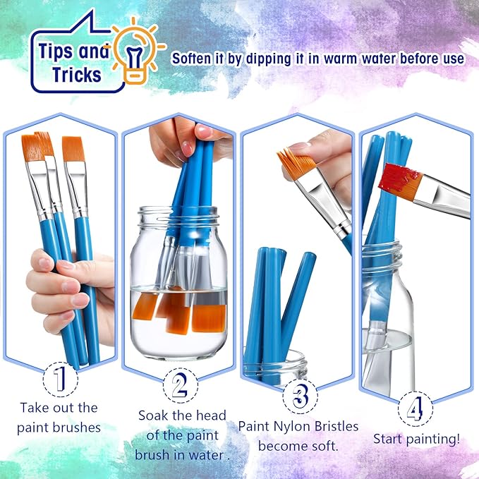 Zonon 30 Pieces Paint Brushes Bulk Small Flat Top Acrylic Oil Paint Brush for Artists Mini Touch up Crafts Detail Painting(1 Inch,Blue)