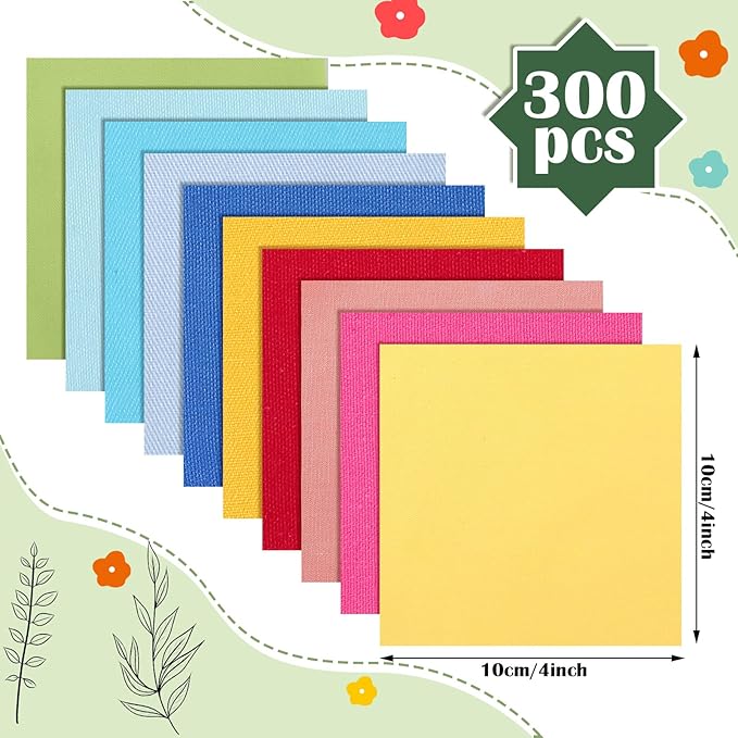 Mixweer 300 Pcs 4 x 4 Inches Cotton Fabric Squares Precut Quilting Fabric Bundles Solid Colors Quilt Material for DIY Craft Sewing Embroidery(Colorful)