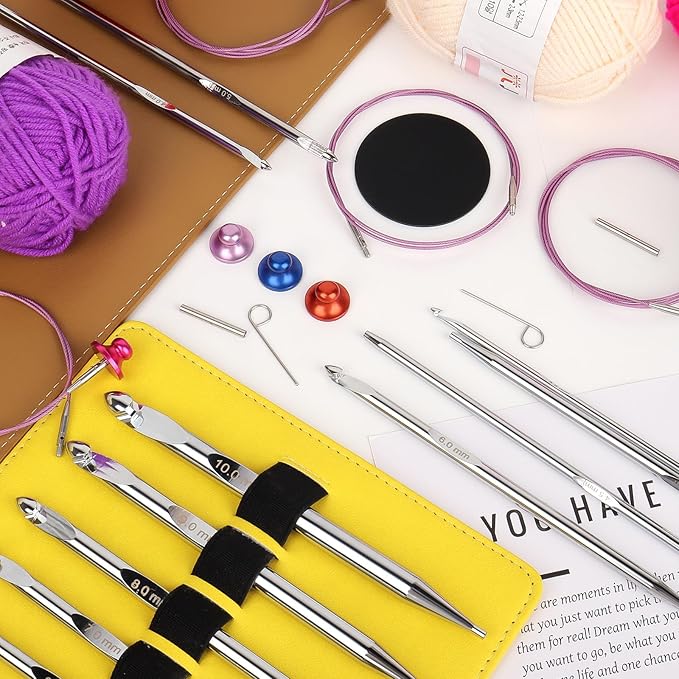 Aeelike Interchangeable Tunisian Crochet Hooks Set, 12 Sizes Tunisian Crochet Hooks Set with Cables 3.0mm - 10.0mm Smooth Ergonomic Hook for Making Blanket Scarves, Ideal Gift