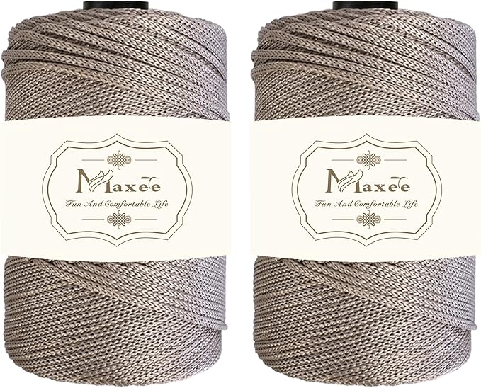 Maxee Premium Polyester Macrame Cord 3 mm × 218 yd (2 Pack),3mm 100% Polypropylene Macrame Cord,Ideal for Crochet, Wall Hangers, Bags, Rugs & DIY Crafts（Light Brown