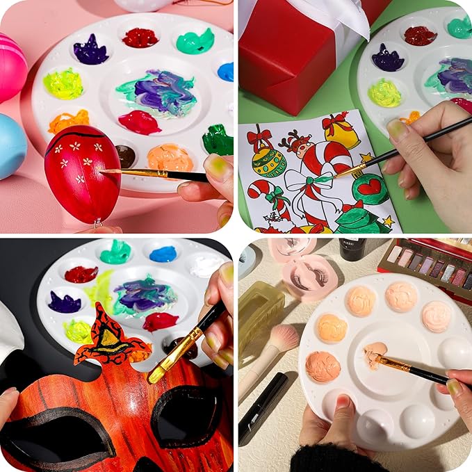 FANDAMEI Round Paint Palettes Plastic Paint Tray Palettes, 6 PCS Paint Tray Palettes, Paint Pallets with 10 Wells for Adults & Kids, for Painting or DIY Craft Class, White