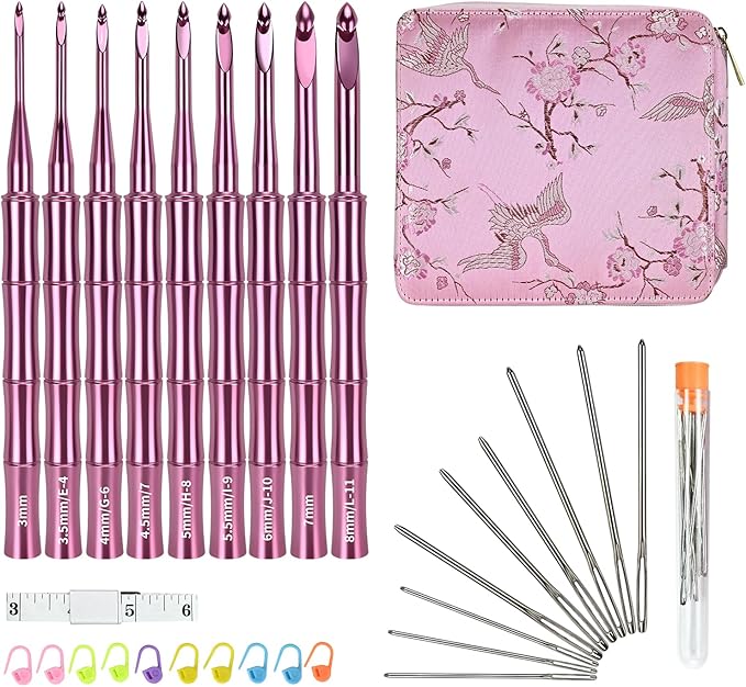 SoosuiCrochet Hooks, 9-Piece Crochet Hook Set 3mm–8mm, Ergonomic Crochet Hook Set, Long Crochet Hooks, Smooth and Lightweight Knitting Tools, Perfect for Yarn Crafts.