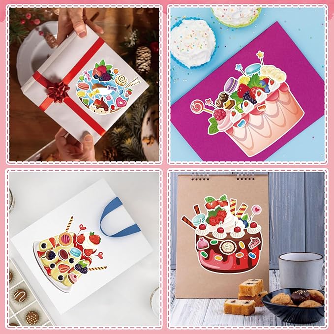 24 Sheets Make a Cake Sticker for Kids, Make Your Own Dessert Mix and Match Stickers with Cupcakes, Puddings, Swiss Rolls, Fruit & Sweets Stickers for Classroom Birthday Parties Supplies Crafts