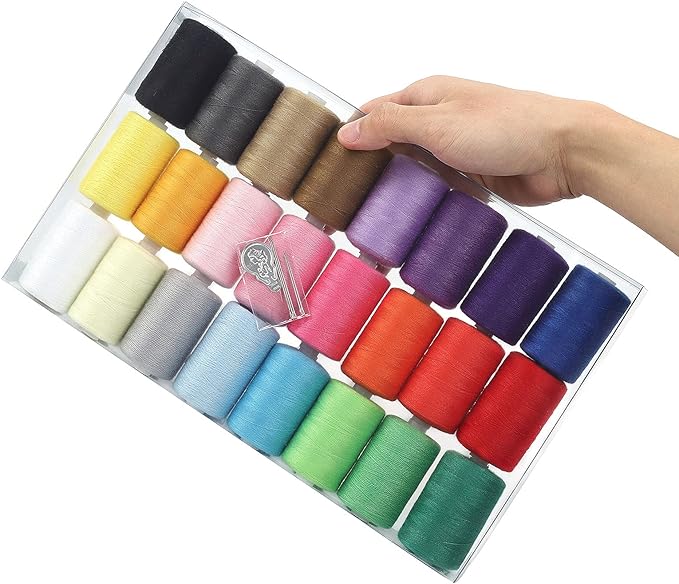 NEX 24 Pcs Sewing Thread Kit, 1000 Yards Each Spool Thread, 24 Colors Assortment Polyester Thread for Sewing Machine, Hand Stitching & Quilting