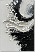 NANKAI Art Hand-Painted Thick Textured White and Black Minimalist Oil Painting Home Wall Art Deco 36x24 inches