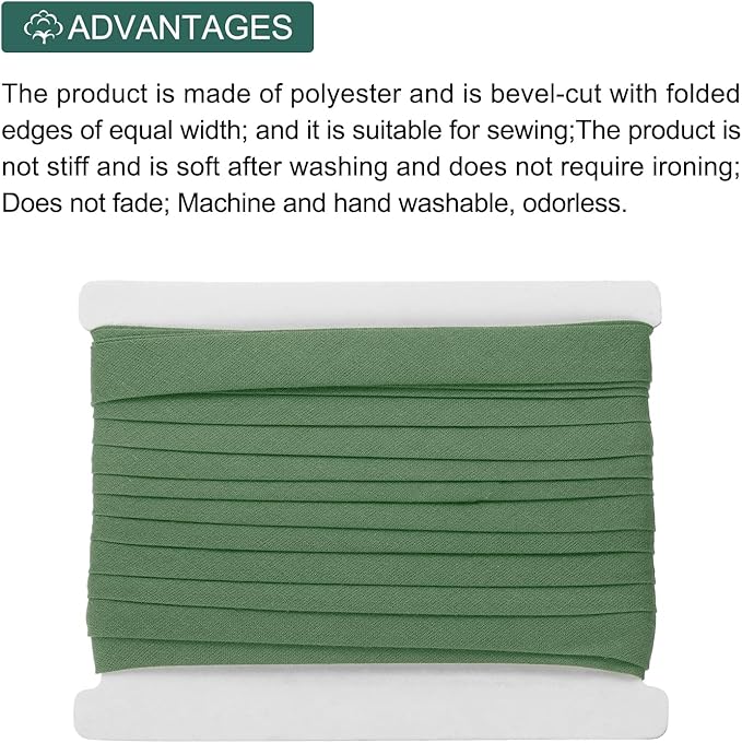 MECCANIXITY 1/2 Inch Double Fold Bias Tape Continuous Bulk Cotton Bias Tape for Sewing Seaming Quilting Hemming Binding Crafts (Army Green 12 Yards)