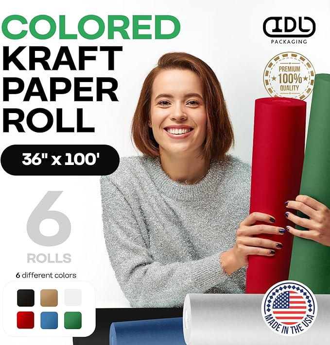 Assorted Colors Construction Paper, Set of 6 Rolls 36" x 1200" (100 ft) - USA-Made Quality Natural Multi-Color Paper for Gift Wrapping, Kids' Arts & Crafts, School & DIY Projects by IDL Packaging