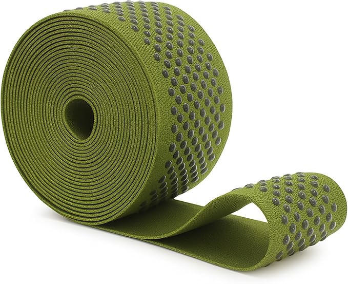 Mandala Crafts 2.5 Inch Elastic Silicone Gripper Tape for Clothing - 5 Yds Dotted Non Slip Elastic Band for Sewing - Olive Green Silicone Flat Fabric Stretchy Ribbon Straps
