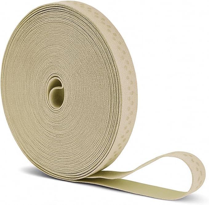 Mandala Crafts 0.5 Inch Elastic Silicone Gripper Tape for Clothing - 10 Yds Dotted Non Slip Elastic Band for Sewing - Beige Silicone Flat Fabric Stretchy Ribbon Straps