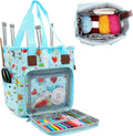 SumDirect Yarn Bag, Knitting Organizer Tote Bag Portable Storage Bag for Yarns, Carrying Projects, Knitting Needles, Crochet Hooks, Manuals and Other Accessories (Cute Blue)