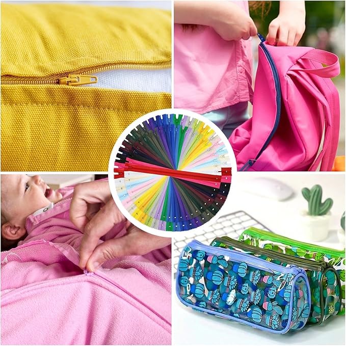 Zippers for Sewing, DOITEM Nylon Coil Zippers, 48 pcs 30 cm /12 Inch and 20 cm/8 Inch Multicolor Nylon Coil Zips for Sewing and Crafts 24 Colors, 8Inch 10Inch 48pcs