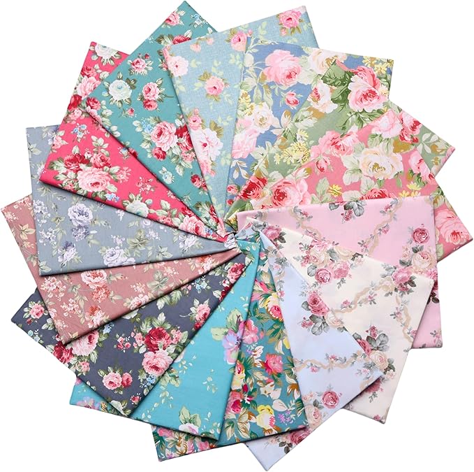 14-Piece Vintage Floral Fat Quarters Fabric Bundles - 18" x 22" Pre-Cut 100% Cotton Quilting Fabric - Retro Floral Prints Material for Sewing, Quilting, and DIY Crafts