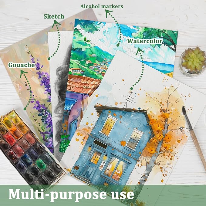 Tlenpo Watercolor Paper Pad, 8.5 x11 in, 30 Sheets Artist Painting Drawing Paper Book, Art Supplies for Adults Kids, 140lb/300gsm, Glue Bound Watercolor Sketchbook for Watercolors, Art Painting