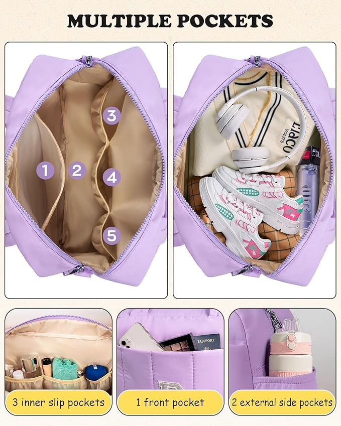 Gifts for Girls-Initial Duffle Bag, Carry On Bags for Women，Overnight Bag with Wet Pocket，Lightweight Travel Bags Personalized Gym Tote with Makeup Pouch