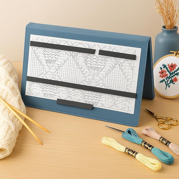 Flutesan Knitting Pattern Holder Fold up Cross Stitch Knitting Chart Keeper with 4 Replacement Magnets Magnetic Cross Stitch Accessories and Supplies for Crochet, 13.2 x 9 Inch(Blue)