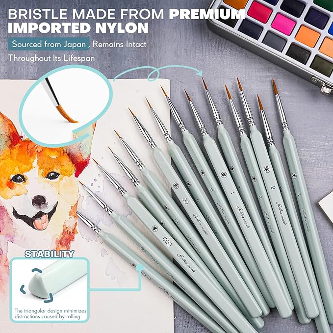 Golden Maple Miniature Paint Brushes Drybrush-18PCS Micro Detail Paint Brush Set, Small Fine Detail Model Brushes for Acrylics, Watercolors & Paint by Number, Figurine - Grayish Green