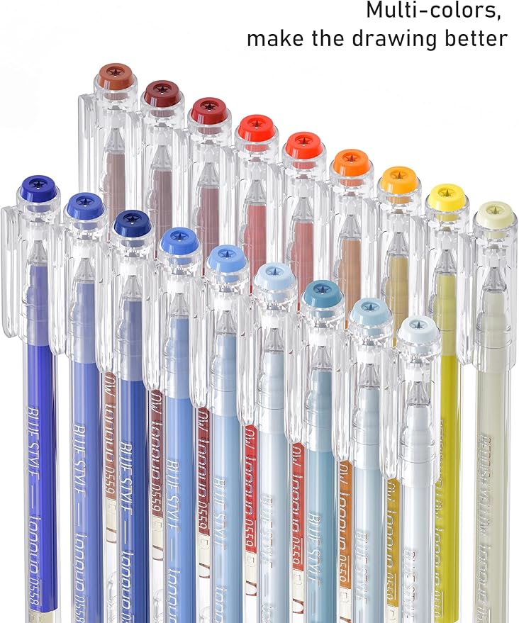 18 Colors Gel Pens for Adult Coloring Books – Fine Tip Gel Markers for Drawing, Journaling, Art, School Supplies(Blue Colors & Orange Colors)