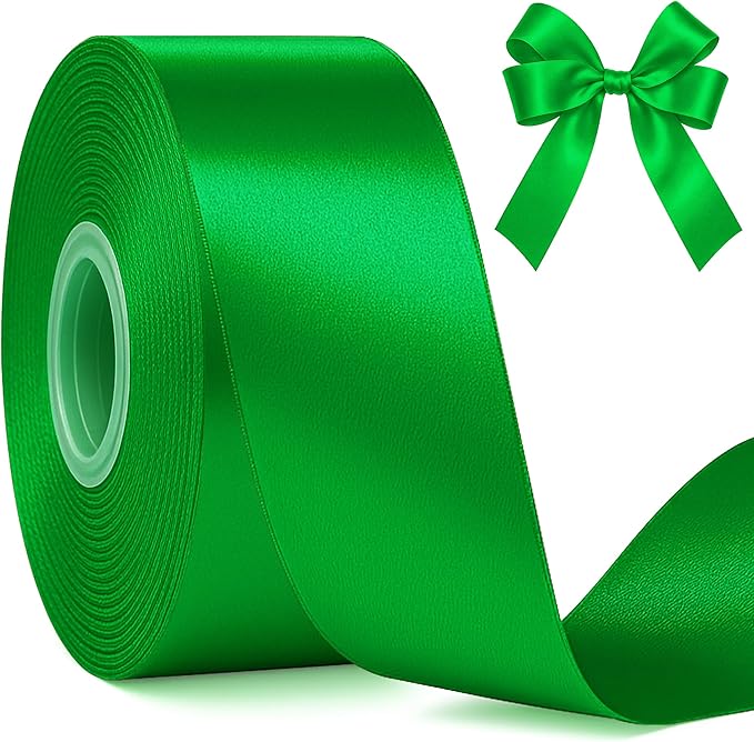 Fullive 1 1/2 Inch Green Ribbon, 30 Yards Green Ribbon for Gift Wrapping for St. Patrick's Day Party Favors, Polyester Christmas Ribbon for Christmas Decorations Wrapping Bouquet Floral Arrangements