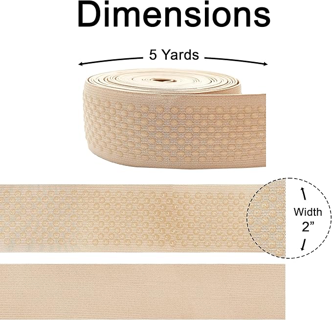 Mandala Crafts 2 Inch Elastic Silicone Gripper Tape for Clothing - 5 Yds Dotted Non Slip Elastic Band for Sewing - Nude Silicone Flat Fabric Stretchy Ribbon Straps