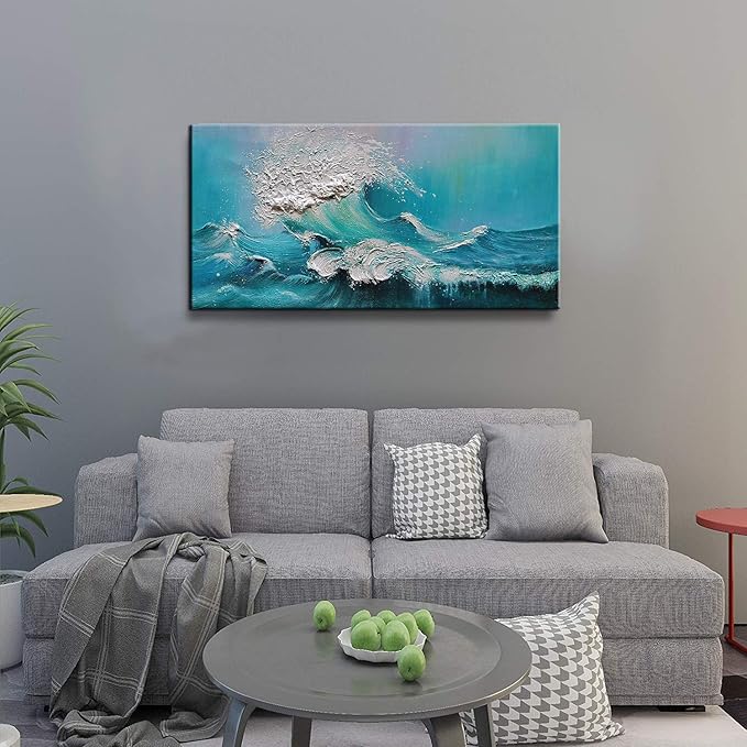 YaSheng Art - 24x48inch landscapes Abstract Art Painting，Oil Painting on Canvas Texture Blue Ocean scenery 3D Oil Painting Hand-Painted Abstract Artwork Canvas Wall Art Paintings Modern Home Decor Art