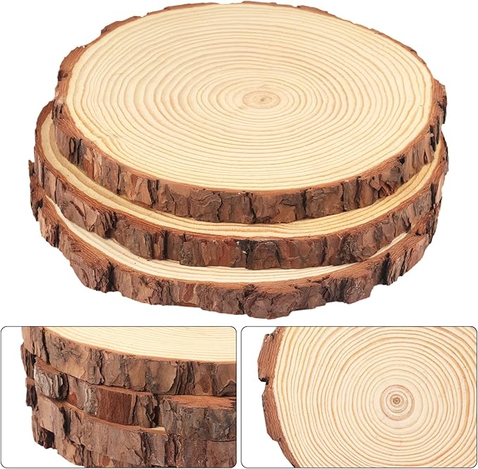 8 PCS 7-8 Inch Natural Wood Slices, Unfinished Pine Wood Circles with Barks for Coasters, DIY Crafts, Christmas Rustic Wedding Ornaments and Centerpieces by GNIEMCKIN