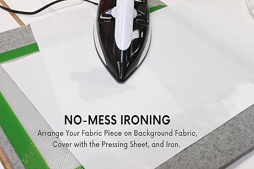 Precision Fusing Mat (17" x 24") Includes No-Slip/Nonstick mat with See-Through Design for Appliqué Creation, and Teflon Coated Pressing Sheet - Applique Pressing Sheet
