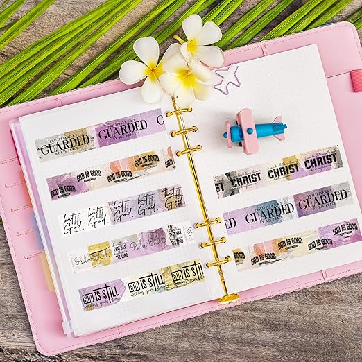 Janlaugh 24 Rolls Christian Washi Tape Gifts Bulk Religious Inspirational Scripture Supplies Purple Bible Verse Washi Tape for Bible Journaling Study Crafting New Year DIY Gifts