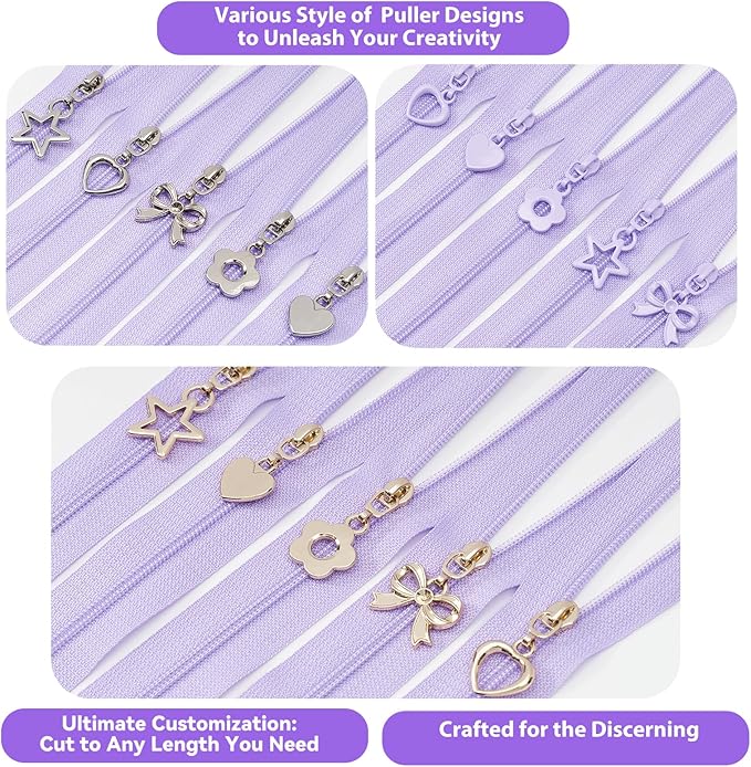 Mylbeter #3 Nylon Coil Zippers by The Yards Purple Bulk Zippers 10 Yards with 40PCS Sliders Continuous Zipper Tape for DIY Bag Clothing Sewing Crafts Gold Pull Sliver Slider Zipper for Bags and Purses