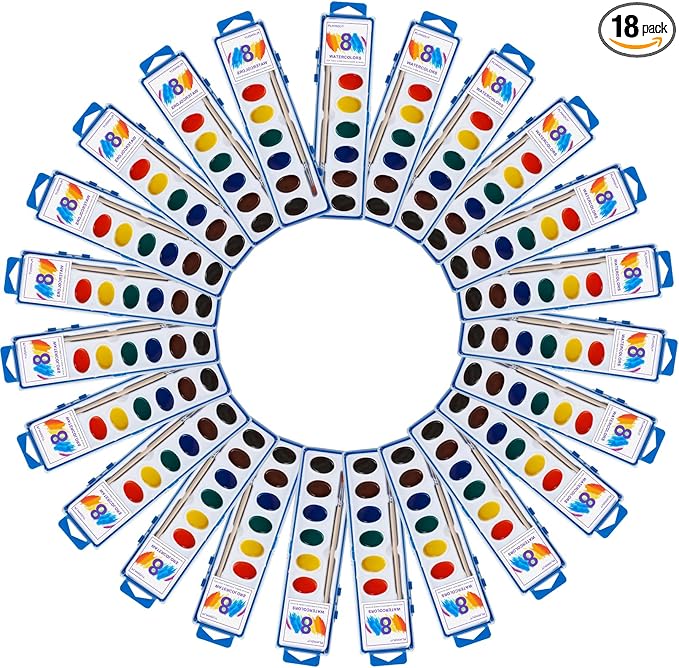 8 Colors Watercolor Paint Set for Kids,24 Pack Water Color Paints with Paint Brushes, Washable Paint for Classroom Art Activities Birthday Party Favors