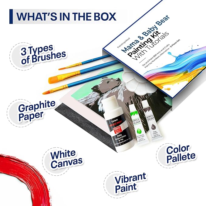 DIY Art Painting Kit for Adults – Learn to Paint Mama & Baby Bear with Video Tutorials – 9 Pieces Acrylic Paint Set for Adults –Perfect Christmas Crafts & Holiday Gifts for Art Lovers