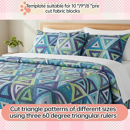 3 Pcs 60 Degree Triangle Ruler for Quilting, Clear Acrylic Quilting Templates Rulers 8 9 10 Inch Sewing Dedicated Ruler for Cutting, Measurement, DIY Craft Tools