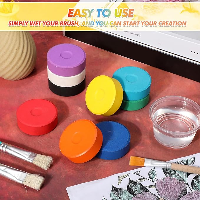 Engrowtic 18 Pcs Tempera Paint Cakes 9 Color Large Washable Tempera Cakes Art Supplies for Classroom Art Painting Drawing