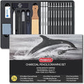 PANDAFLY 24 Piece Charcoal Drawing Set, Black & White Charcoal Pencils for Drawing, Sketching, Shading, Blending, Artist Pencils for Adults Beginners & Pro Artists