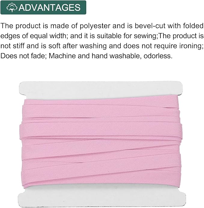 MECCANIXITY 2/5 Inch Double Fold Bias Tape Cotton Continuous Bulk Bias Tape for Sewing,Seaming Quilting Hemming Binding Crafts (Pink 6 Yards)
