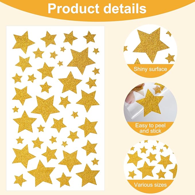CustomyLife 8 Sheet 320pcs+ Glitter Gold Star Stickers for Kids Reward, Self-Adhesive Foil Award Star Decal, Small Christmas Sticker for Present Album Scrapbook Cup Phone Case DIY Craft